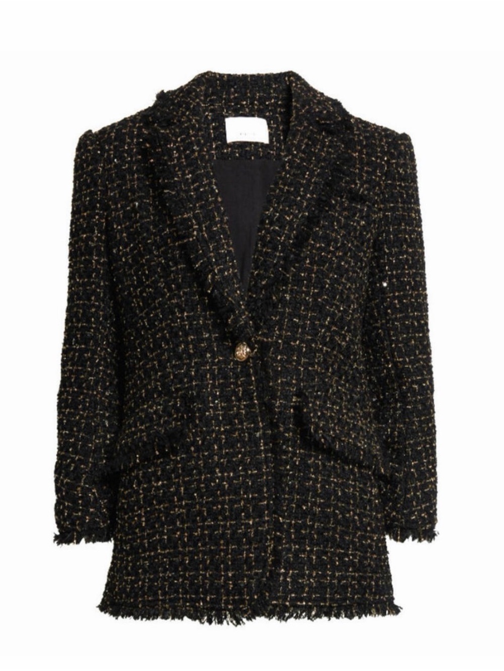 cinq a sept Black & Gold Tweed Single-Button Blazer